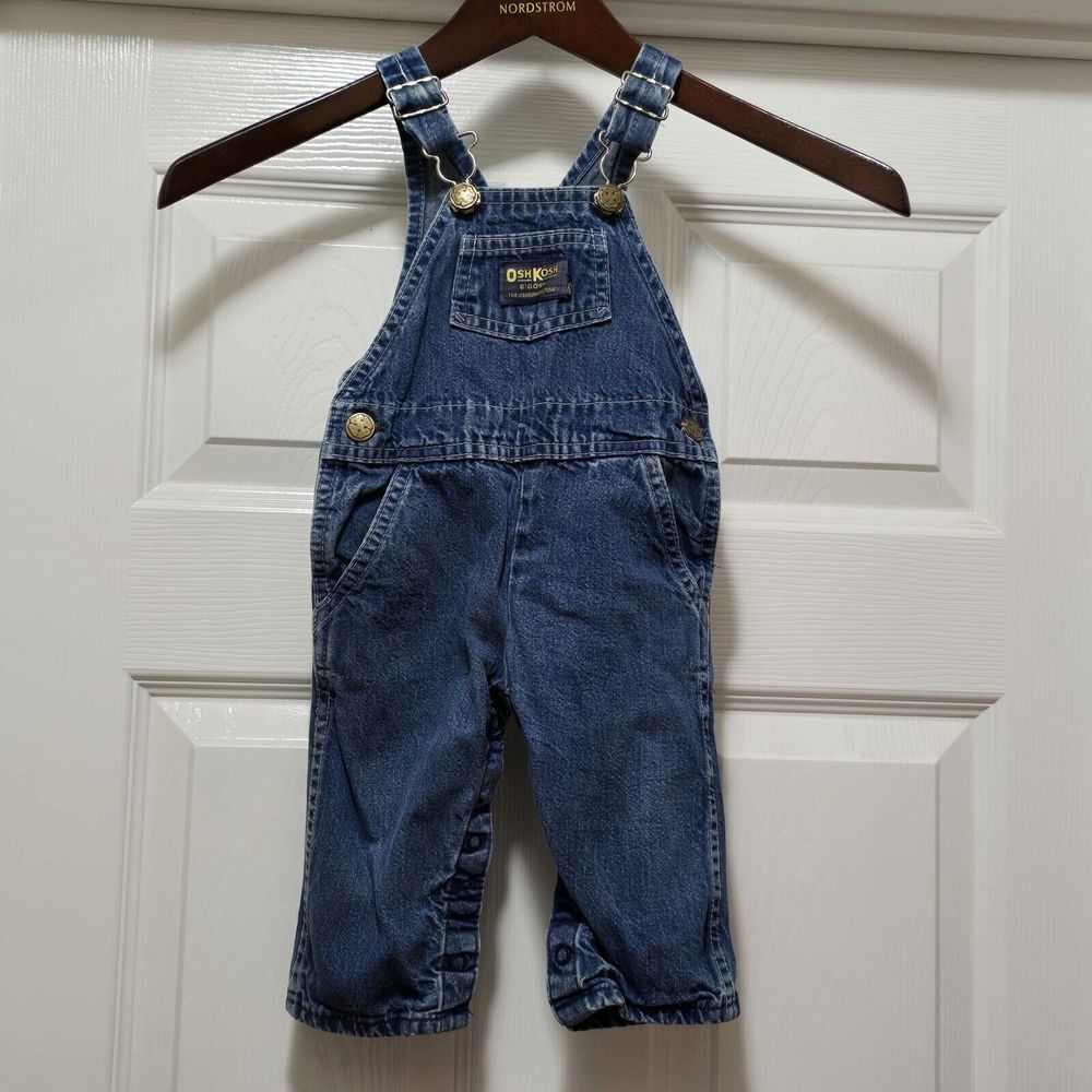 Vintage 80s Oshkosh B'Gosh Baby 6-9m Blue Jean Vestbak Overalls USA
